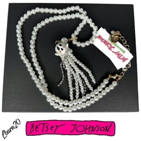 Betsey Johnson Pearl Diamond White Ghost Necklace Halloween Jewelry Glow in Dark - Picture 3 of 5